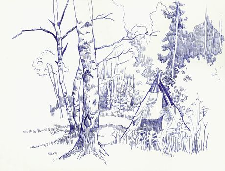 tent in a forest graphic