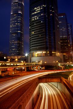 Modern traffic in Hong Kong at night