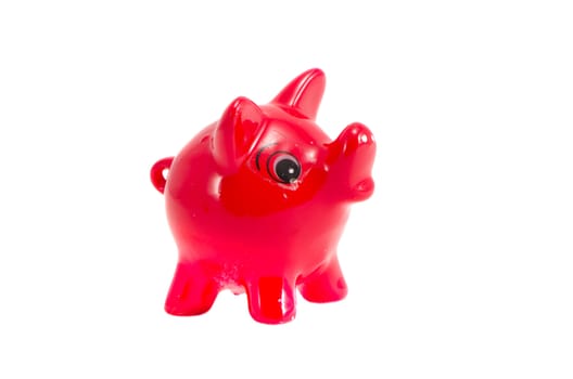 Isolated red pig money-box on white background. Saving money for black day. Nest-egg.