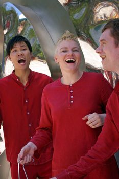 HONG KONG - JUL 22, A group of singers are singing along the street to celebrate Beijing Olympic Games in Hong Kong on 22 July, 2010.