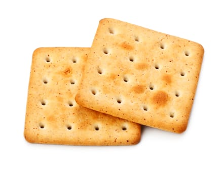 two salty crackers isolated on white background