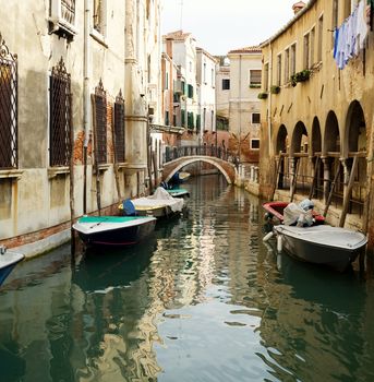 An image of a narrow canal in Venice