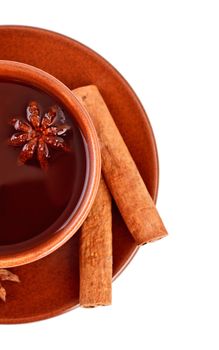 cup of tea with cinnamon sticks and star anise