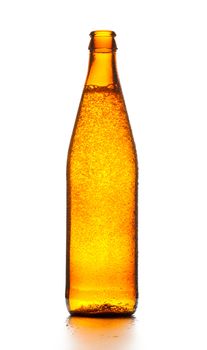 opened bottle of beer isolated on white
