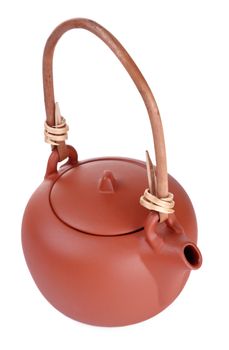 brown clay kettle isolated on white background