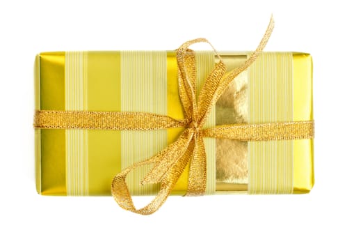 yellow striped gift box isolated on white