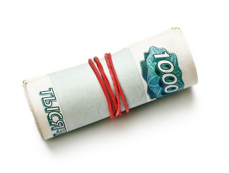 pipe of banknotes of Russia isolated on white
