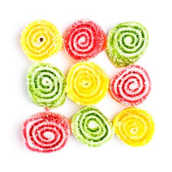 spiral marmalade sweets isolated on white background