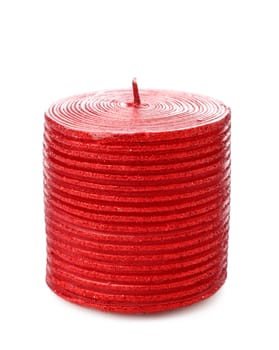 thick red christmas candle isolated on white background