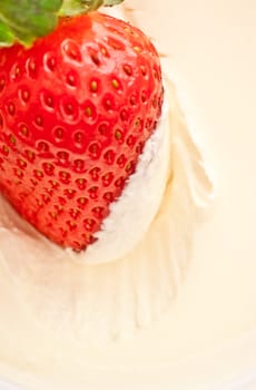 fresh strawberry in sour cream, close up