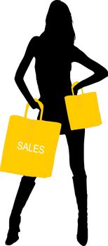 Sexy fashion-victim girl with shopping sales bag - isolated vector illustration