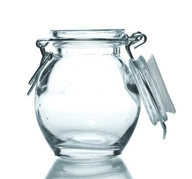 empty glass jar for spice isolated on white