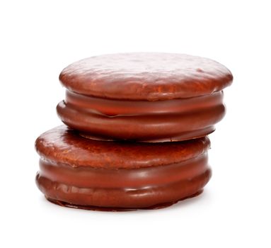 fresh chocolate biscuits isolated on white background