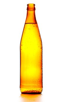 opened bottle of beer isolated on white