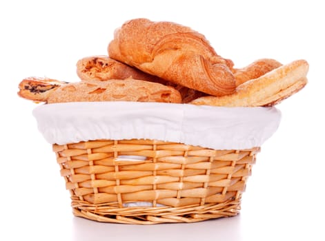 basket filled with buns isolated on white background