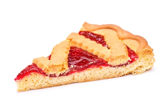 pie slice with cherry jam isolated on white
