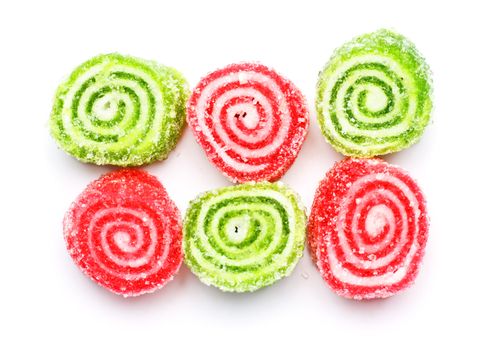 spiral marmalade sweets isolated on white background