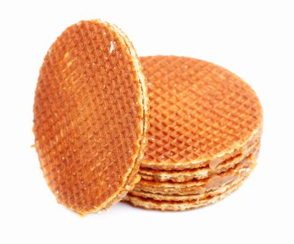 dutch waffles with caramel isolated on white background