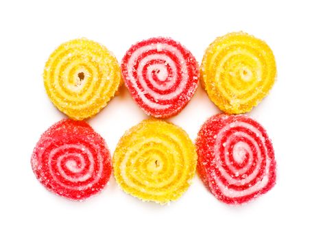 spiral marmalade sweets isolated on white background