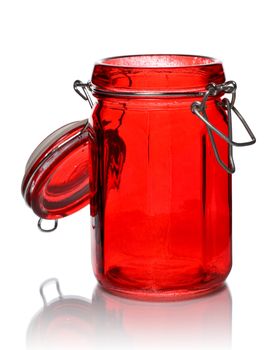 empty glass jar for spice isolated on white