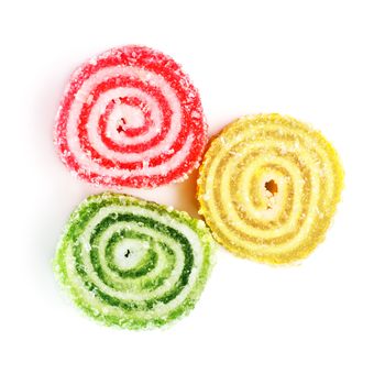 spiral marmalade sweets isolated on white background