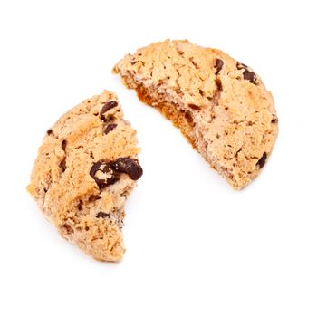 oatmeal chocolate chip cookie pieces, isolated on white