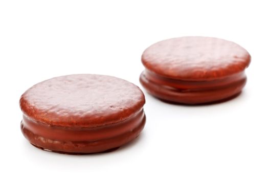 fresh chocolate biscuits isolated on white background