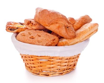 basket filled with buns isolated on white background