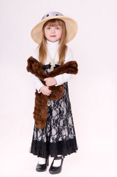 portrait girl in long black skirt and boa