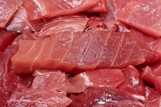 Close-up of slices of fresh tuna meat