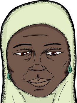 Smiling dark skinned middle-aged Muslim woman close-up