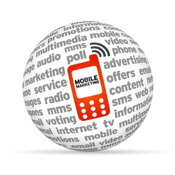 3D sphere with the word mobile marketing on white background.
