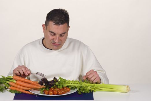 Guy not very happy with his veggies diet