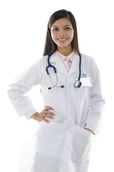Asian female doctor portrait on white background
