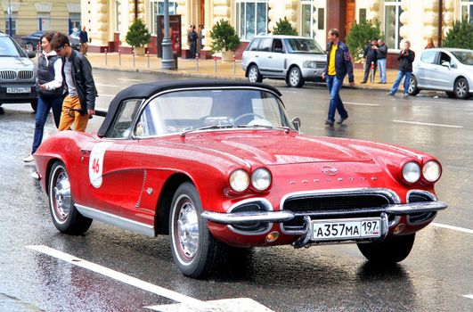 MOSCOW, RUSSIA - JUNE 3: American motor car Chevrolet Corvette competes at the annual L.U.C. Chopard Classic Weekend Rally on June 3, 2012 in Moscow, Russia.