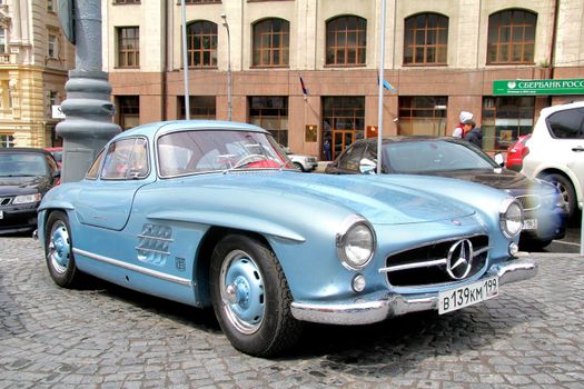 MOSCOW, RUSSIA - JUNE 3: German motor car Mercedes-Benz 300SL competes at the annual L.U.C. Chopard Classic Weekend Rally on June 3, 2012 in Moscow, Russia.