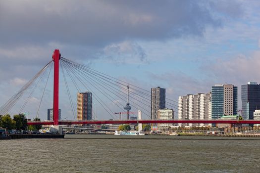 View of Willemsbrug Bridge in Rotterdam, Holland 28.09.2012. With the population of 617 347 inhabitants is the second for number of inhabitants the city in the Netherlands