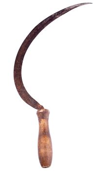 Old rusty sickle isolated on a white background