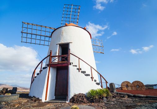 Typical beautiful windmill, Lanzarote, Canary islands, Spain