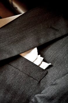 Black Tuxedo with white handkerchief, classical italian elegance fashion