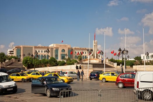 TUNIS, TUNISIA - OCTOBER 5: Heavy traffic close to city hall of Tunis due to higher security measures before elections on October 5, 2011 in Tunis. On October 23 Tunisians are set to vote for a constitutional assembly.