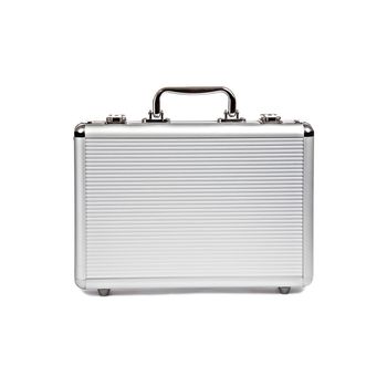 metallic suitcase isolated on white background