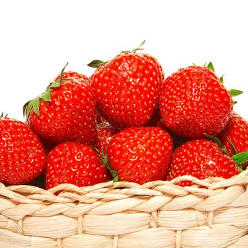 strawberries in a basket on white background