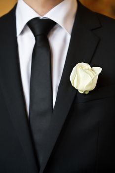 white rose on the suit
