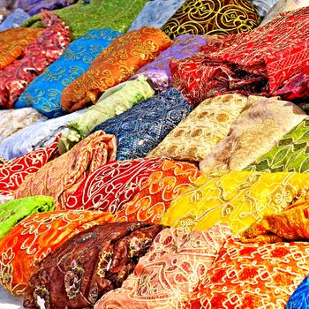 colourful textile in tunisian market