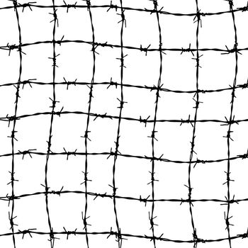 fence from barbed wires isolated on white background