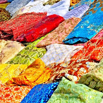 colourful textile in tunisian market