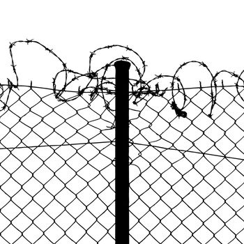 fence with barbed wires isolated on white background