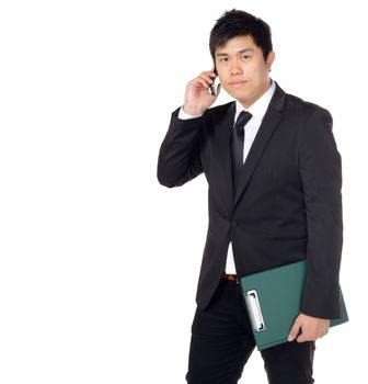 young asian business man with file and phone