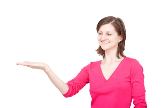 smiling woman with empty hand